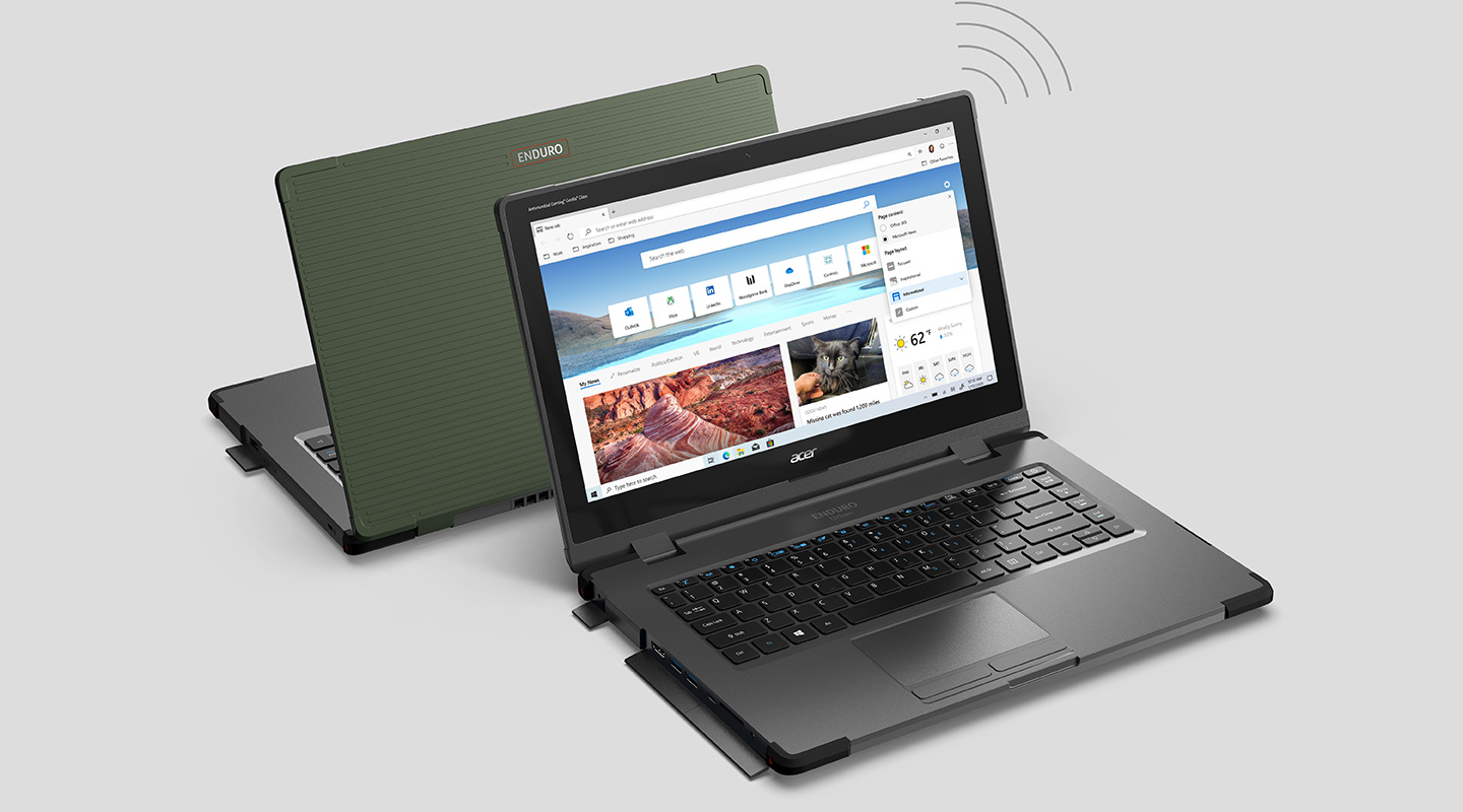 Acer Enduro Urban N3 sülearvuti esikülg ja tagumine külg