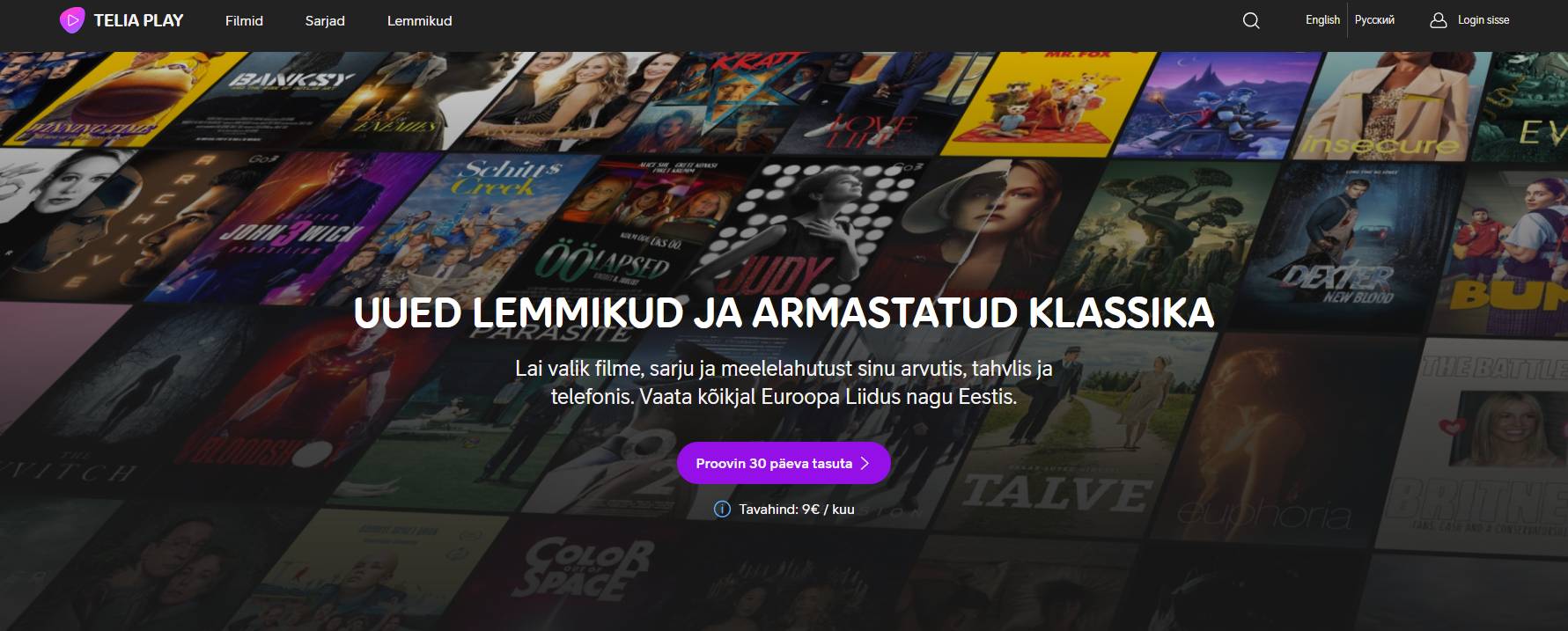 Telia Play teenuse avaekraan