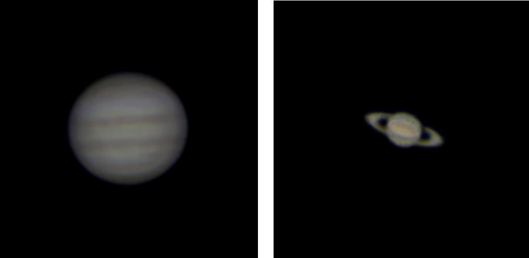 Saturn ja jupiter, pildistatud läbi teleskoobi