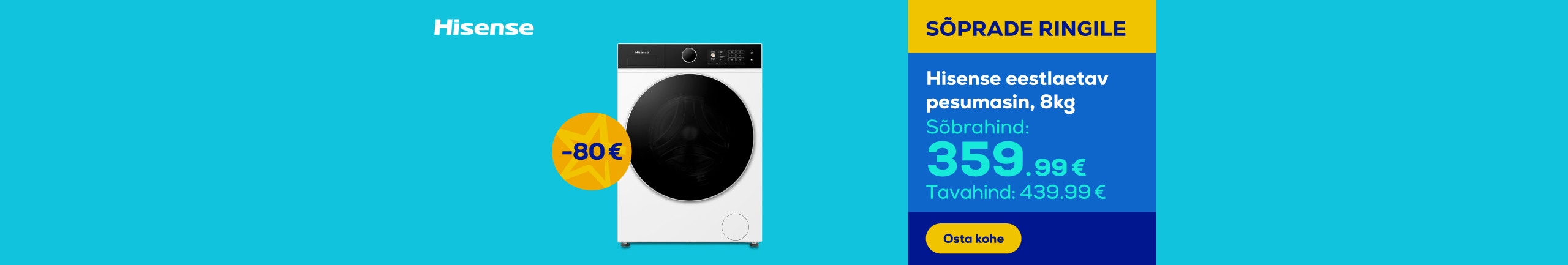 Hisense front-loading washing machine, 8kg