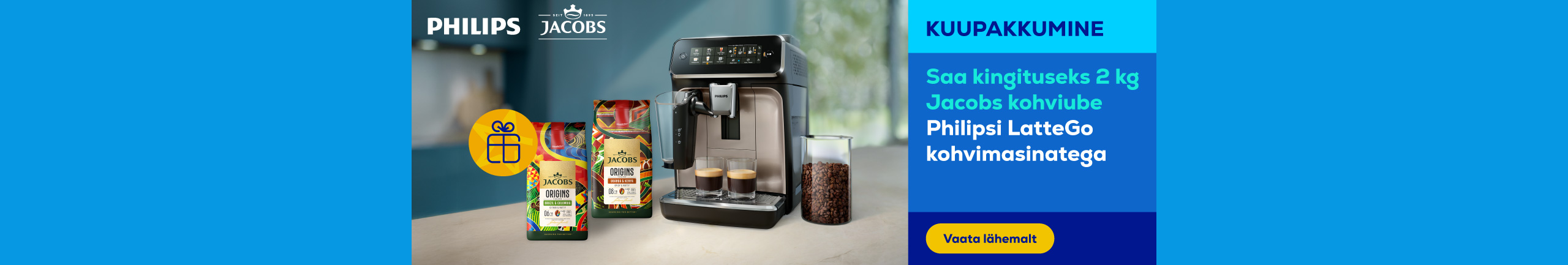 Get 2 kg of Jacobs coffee beans as a gift with  Philips LatteGo coffee machines