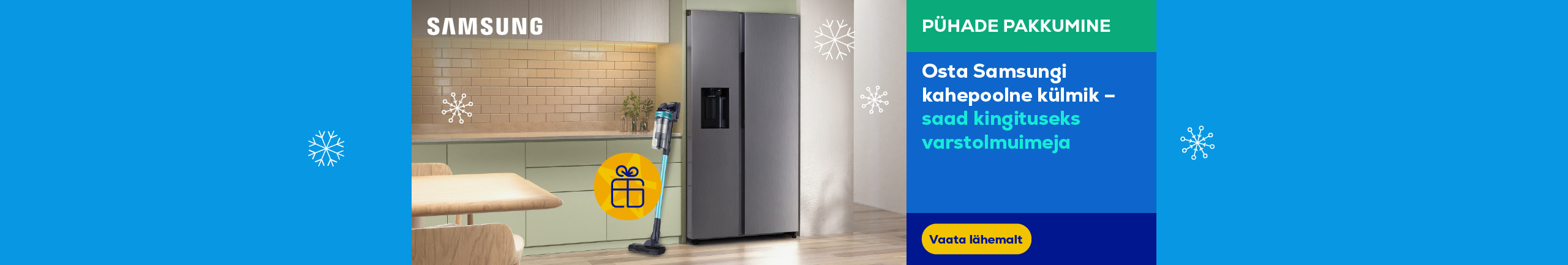 Buy a Samsung Side-by-Side refrigerator and receive a cordless vacuum cleaner as a gift