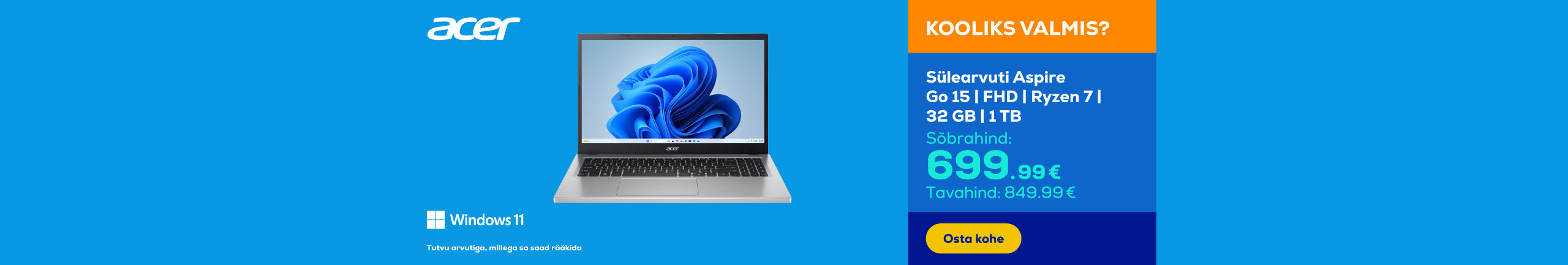 Sülearvuti Aspire Go 15 | FHD | Ryzen 7 | 32 GB | 1 TB