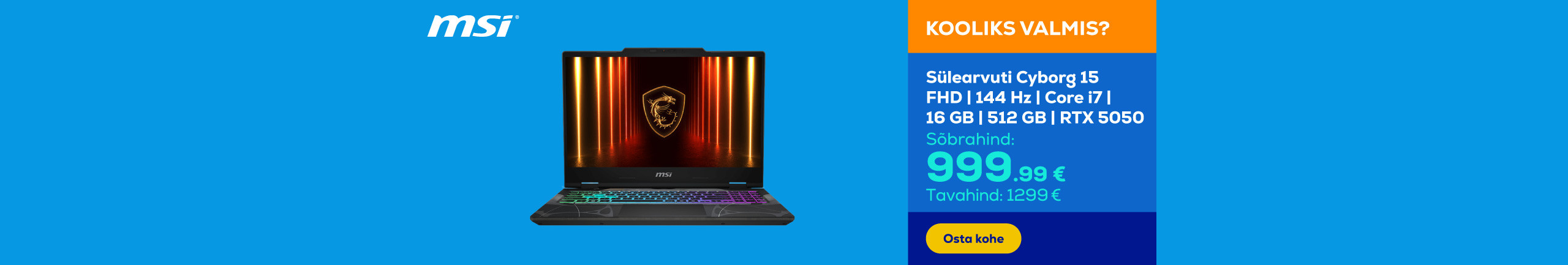 Sülearvuti Cyborg 15 | FHD | 144 Hz | Core i7 | 16 GB | 512 GB | RTX 5050