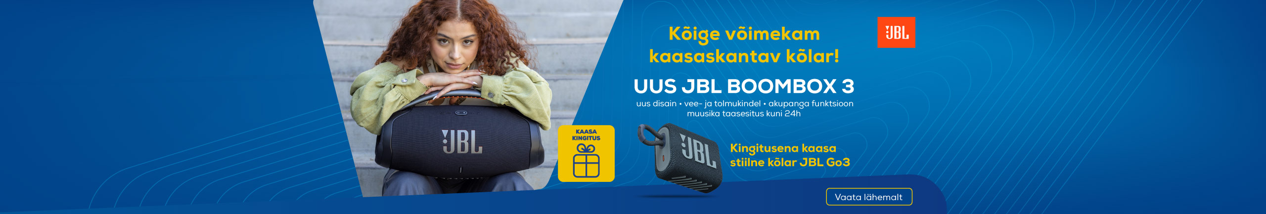 Buy new JBL Boombox 3 and get JBL Go3 speaker as a complimentary gift!