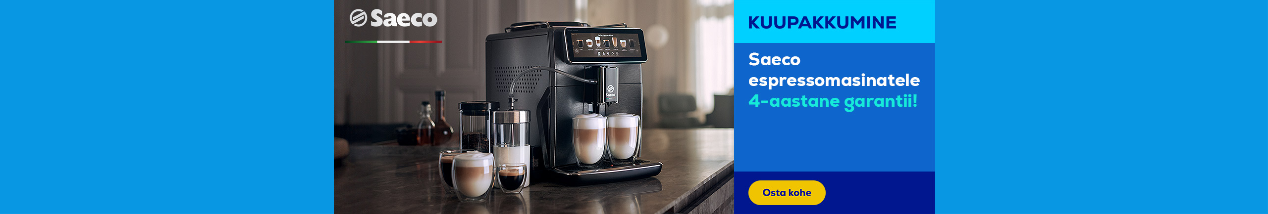 Saeco espressomasinatega tasuta kaasa 2 aastat lisagarantiid!
