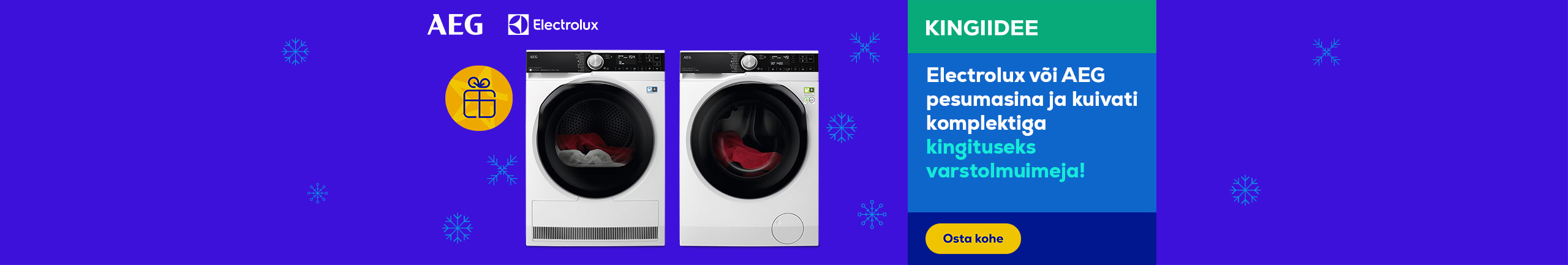 Get a handheld vacuum cleaner as a gift with the purchase of an Electrolux or AEG washing machine and dryer set!