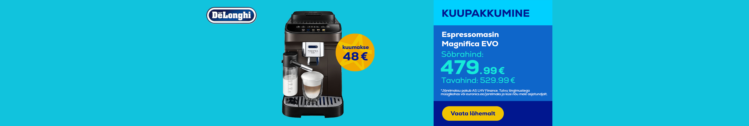 DeLonghi espresso coffee machines - 0% interest for 10 months, 0€ deposit, 0€ contract fee