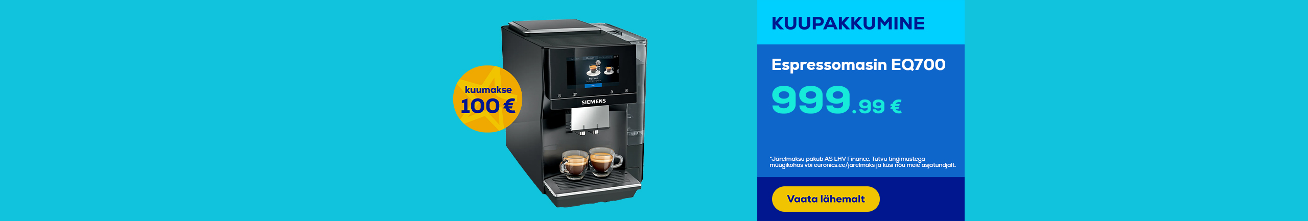 Siemens espresso coffee machines - 0% interest for 10 months, 0€ deposit, 0€ contract fee