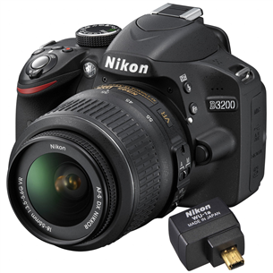 DSLR camera D3200 with 18–55mm VR II & adapter, Nikon