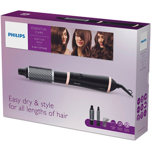 Philips EssentialCare, 800 Вт, черный/розовый - Фен-щетка