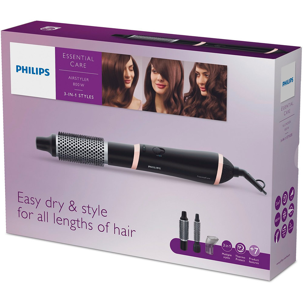 Philips EssentialCare, 800 Вт, черный/розовый - Фен-щетка