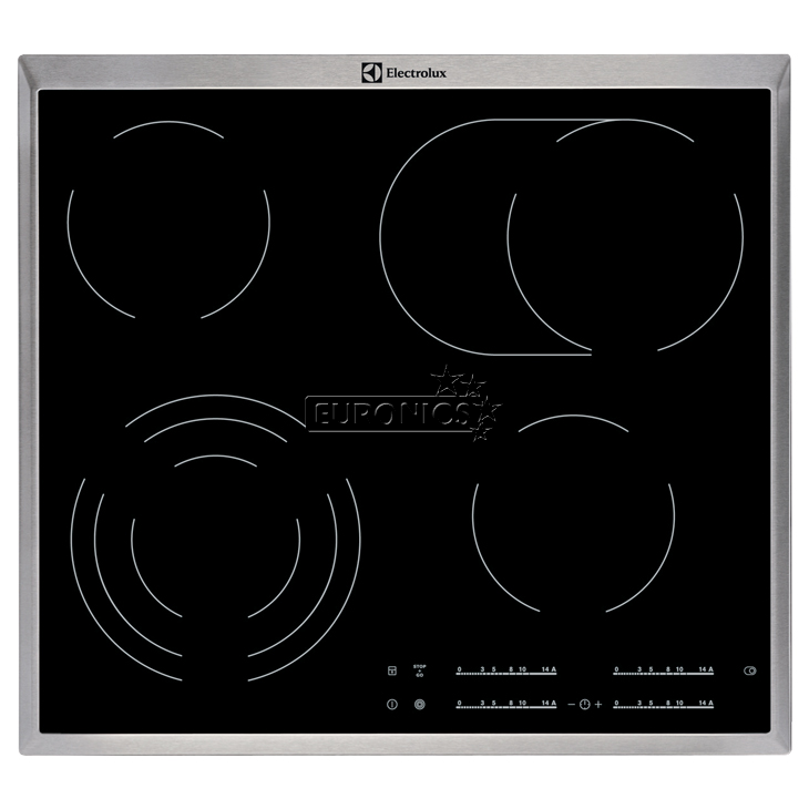 Electrolux, FishZone, EcoTimer, ширина 57,6 см, стальная рама, черный - Интегрируемая керамическая варочная панель