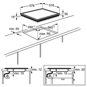 Electrolux, FishZone, EcoTimer, laius 57,6 cm, terasraamiga, must - Integreeritav keraamiline pliidiplaat