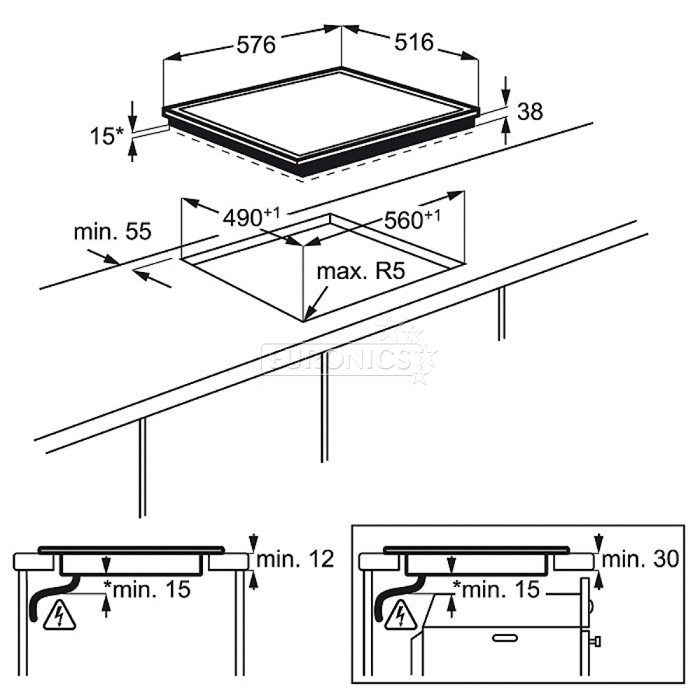 Electrolux, FishZone, EcoTimer, laius 57,6 cm, terasraamiga, must - Integreeritav keraamiline pliidiplaat