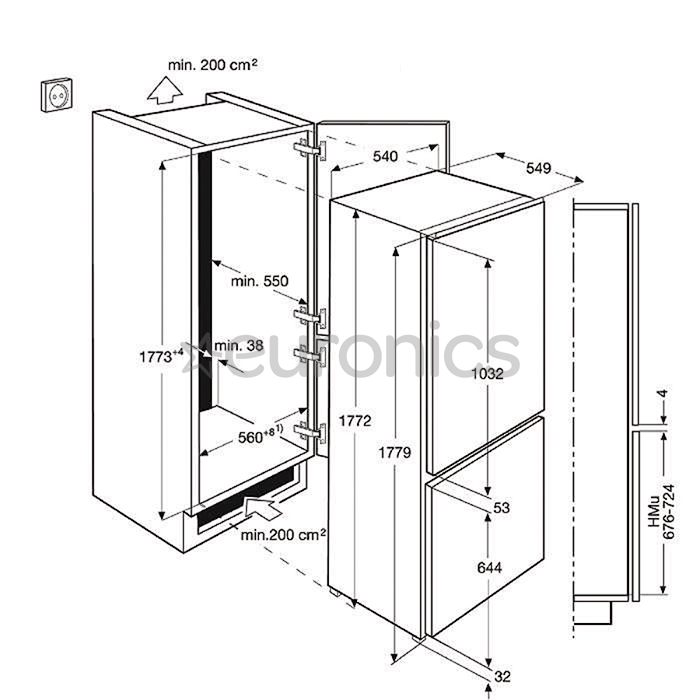 Built-in refrigerator, Electrolux (178 cm)