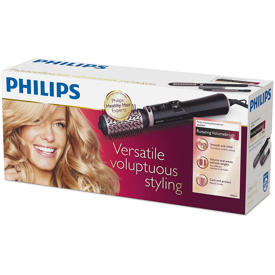 Philips Volumebrush, 1000 Вт, черный/розовый - Вращающийся фен-щетка