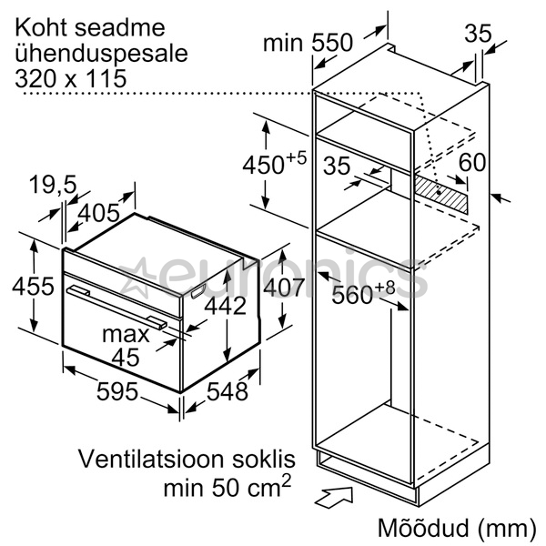 Bosch, mikrolainefunktsiooniga, 45 L, valge - Integreeritav kompaktahi