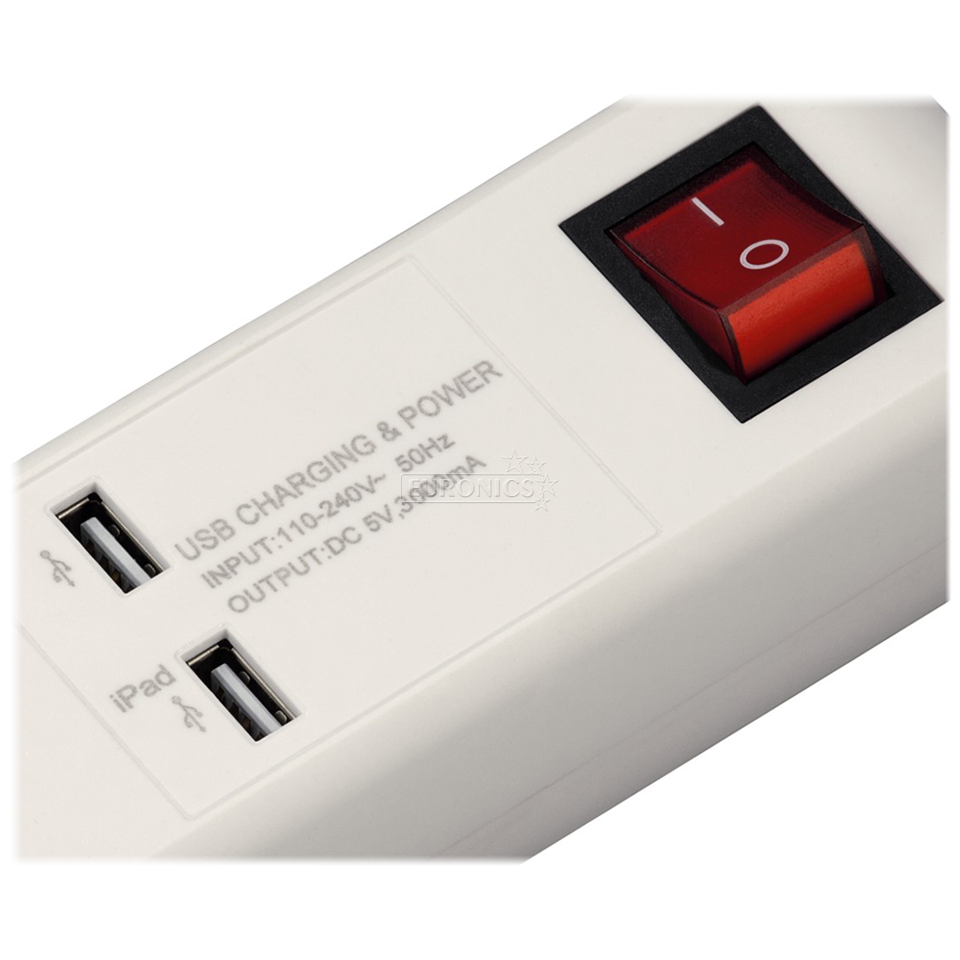 Удлинитель, Hama / 5 гнёзд, 2 USB-интерфейса
