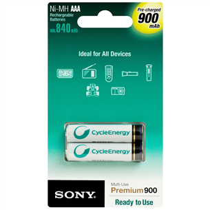2 x AAA rechargeable batteries Sony (900 mAh)