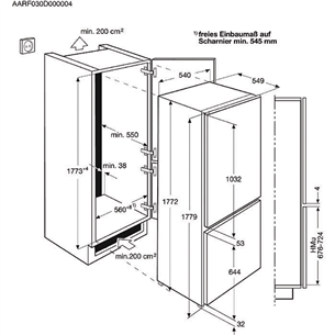 Интегрируемый холодильник NoFrost, Electrolux / высота: 178 см