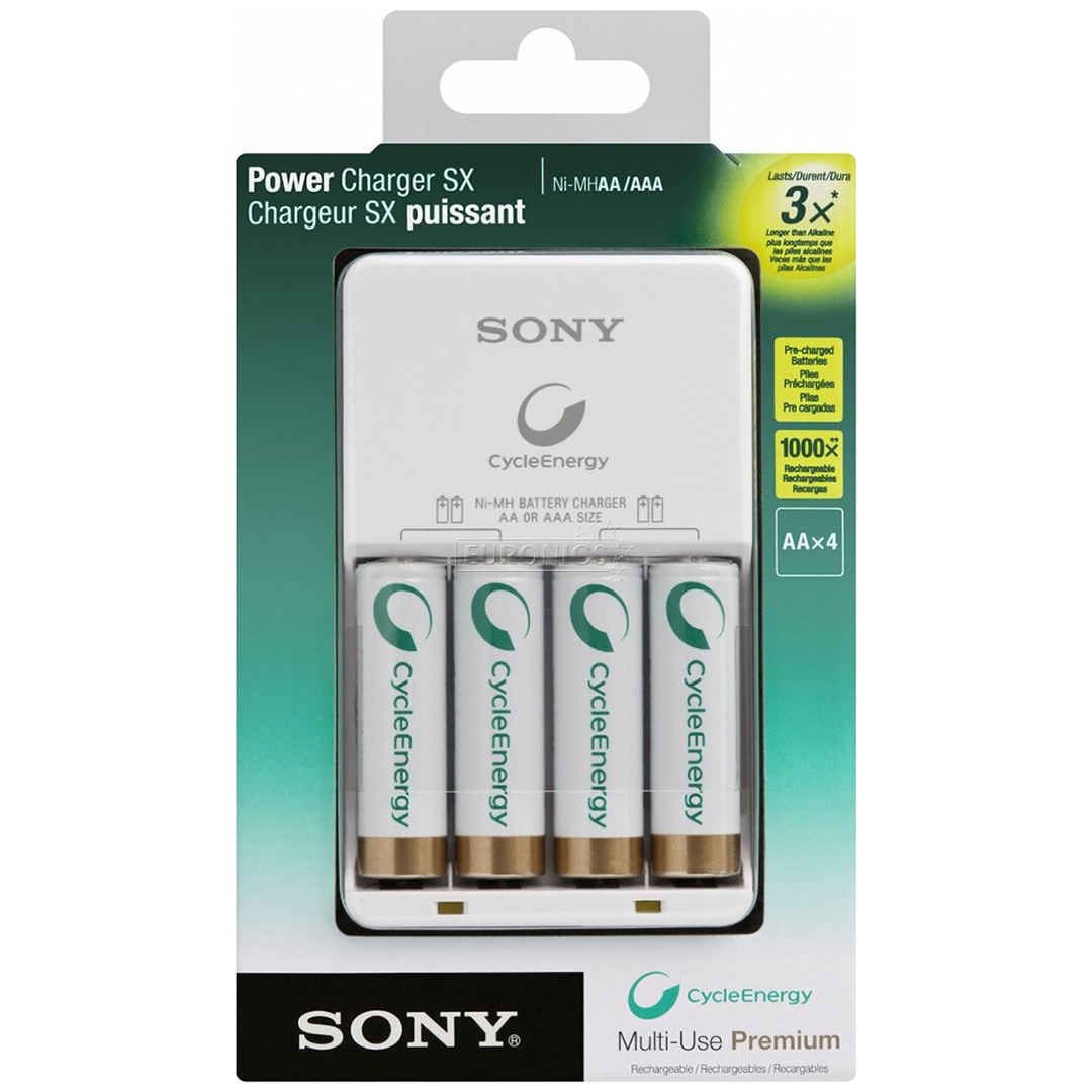 Plug-in charger and 4x AA batteries Sony (2100 mAh)