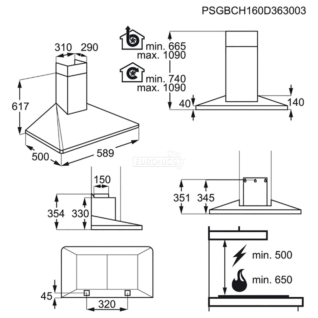 Electrolux, Hob2Hood, 603 m³/h, width 59.8 cm, inox - Cooker Hood