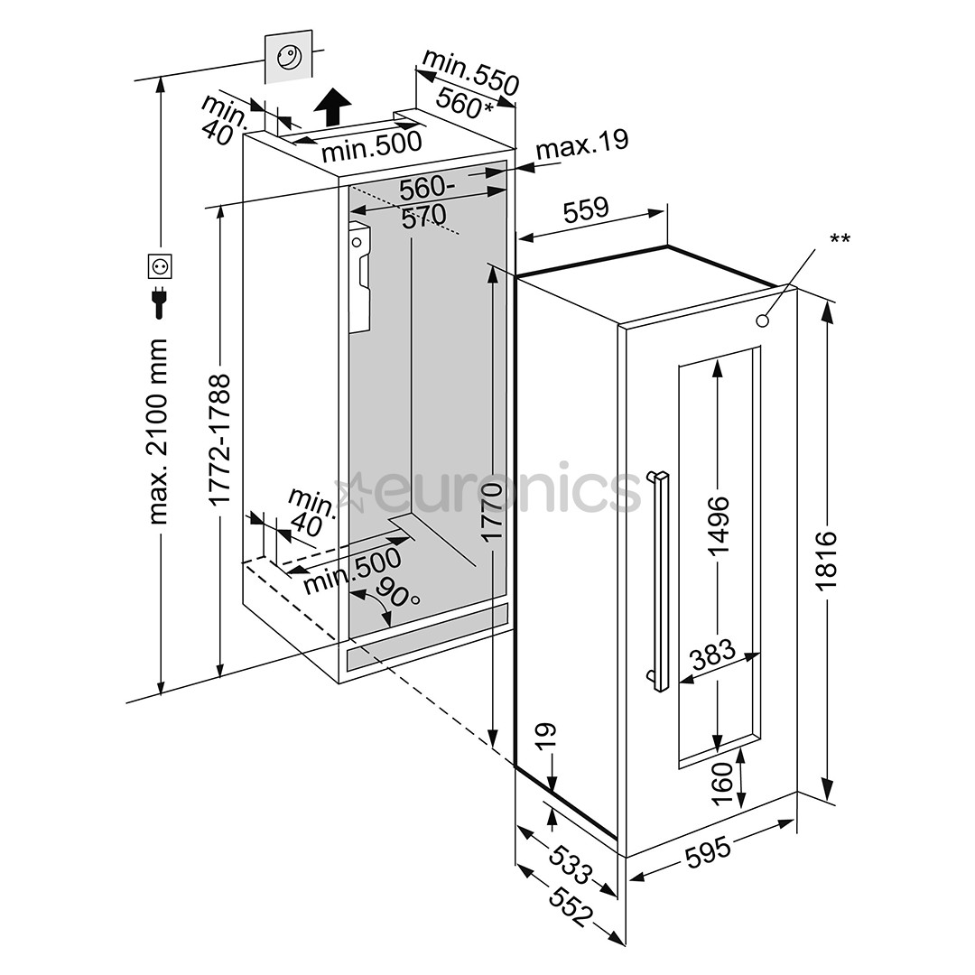 Liebherr, 80 pudelit, kõrgus 177 cm - Integreeritav veinikülmik