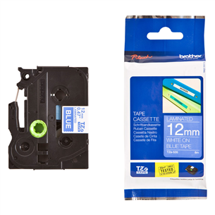 Lint valge kiri sinisel taustal 8m x 12mm, Brother TZE535