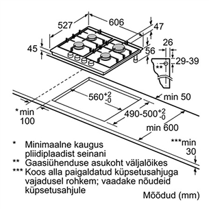 Bosch, laius 60,6 cm, must - Integreeritav gaasipliidiplaat