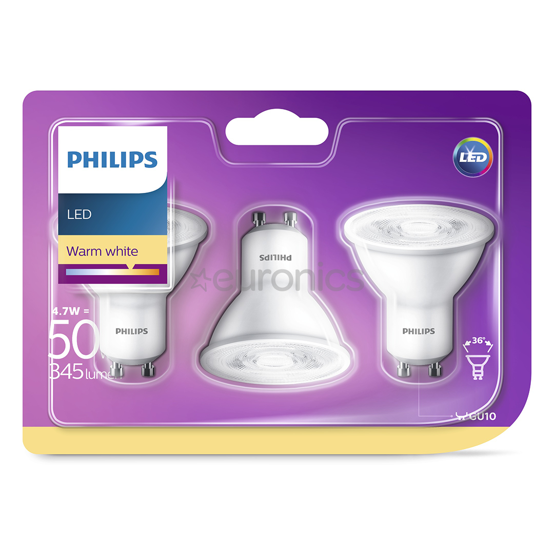LED-лампа Philips (GU10, 50 Вт, 345 лм) 3 шт