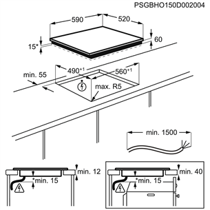 Electrolux 300, laius 59 cm, raamita, must - Integreeritav induktsioonpliidiplaat