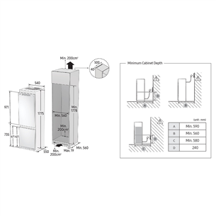 Built-in refrigerator, Samsung  / height: 178 cm