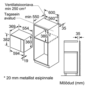 Bosch, 25 L, 900 W, must/roostevaba teras - Integreeritav mikrolaineahi