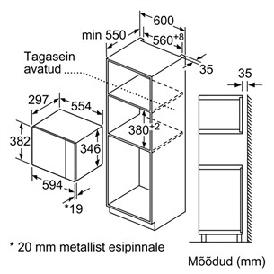 Bosch, 20 л, 800 Вт, белый - Интегрируемая микроволновая печь