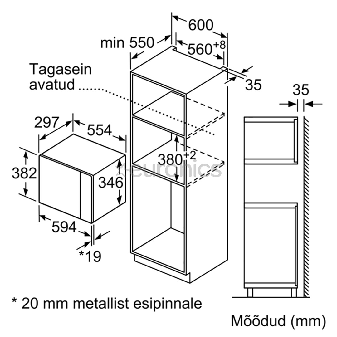 Bosch, 20 л, 800 Вт, белый - Интегрируемая микроволновая печь