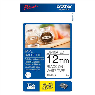 Valge lint musta kirjaga Brother TZE231S/2