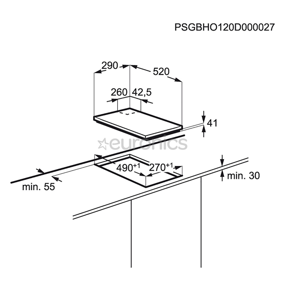 Electrolux, laius 29 cm, must - Integreeritav gaasipliidiplaat