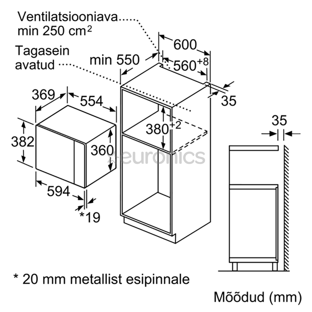 Bosch, 25 л, 900 Вт, белый - Интегрируемая микроволновая печь