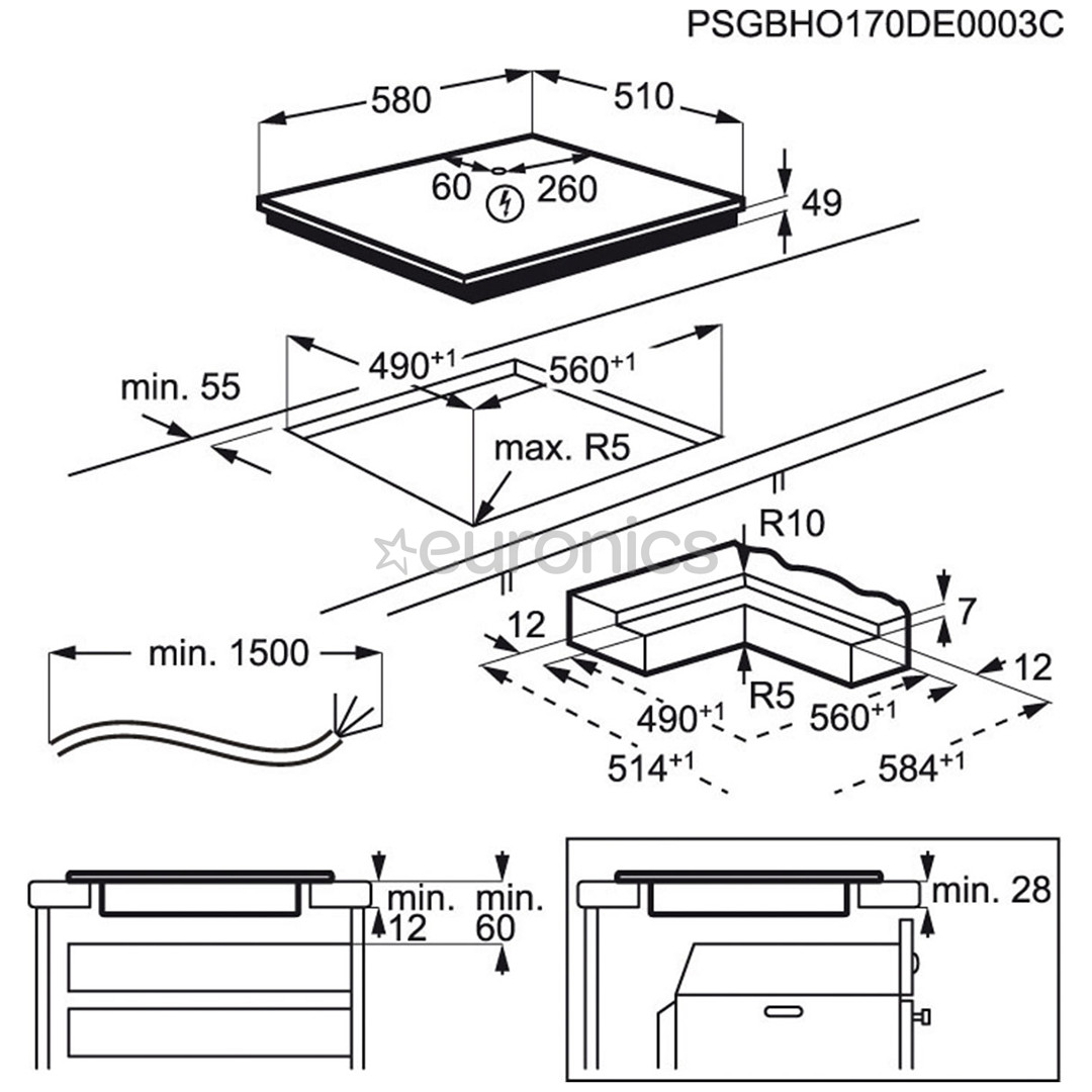 AEG, 3000 Basic, width 58 cm, frameless, black - Built-in Induction Hob