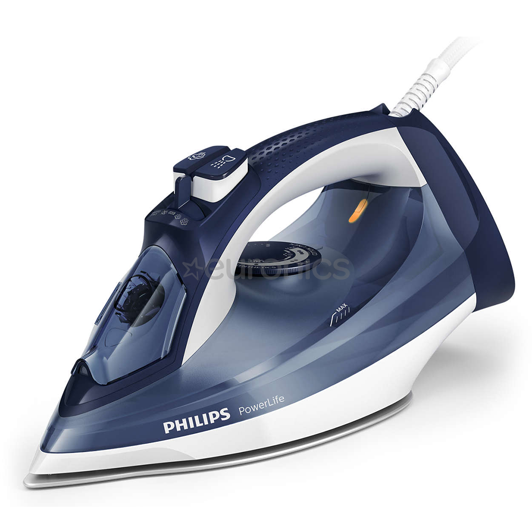 Philips PowerLife, 2400 Вт, синий/белый - Паровой утюг