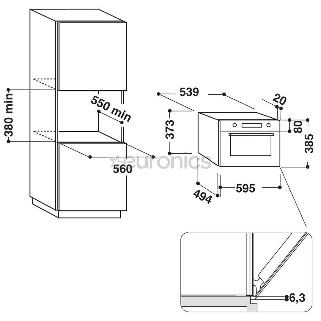 Whirlpool, 31 L, 1000 W, roostevaba teras - Integreeritav mikrolaineahi grilliga