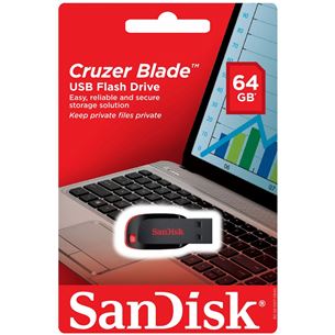SanDisk Cruzer Blade, USB-A, 64 GB, must - Mälupulk