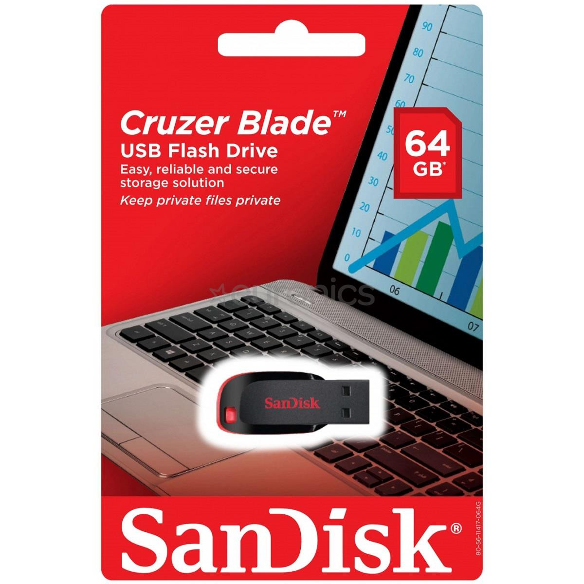 SanDisk Cruzer Blade, USB-A, 64 GB, must - Mälupulk