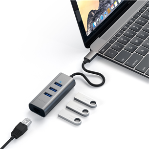 Satechi, USB C+Gigabit Ethernet, серый/черный - Адаптер