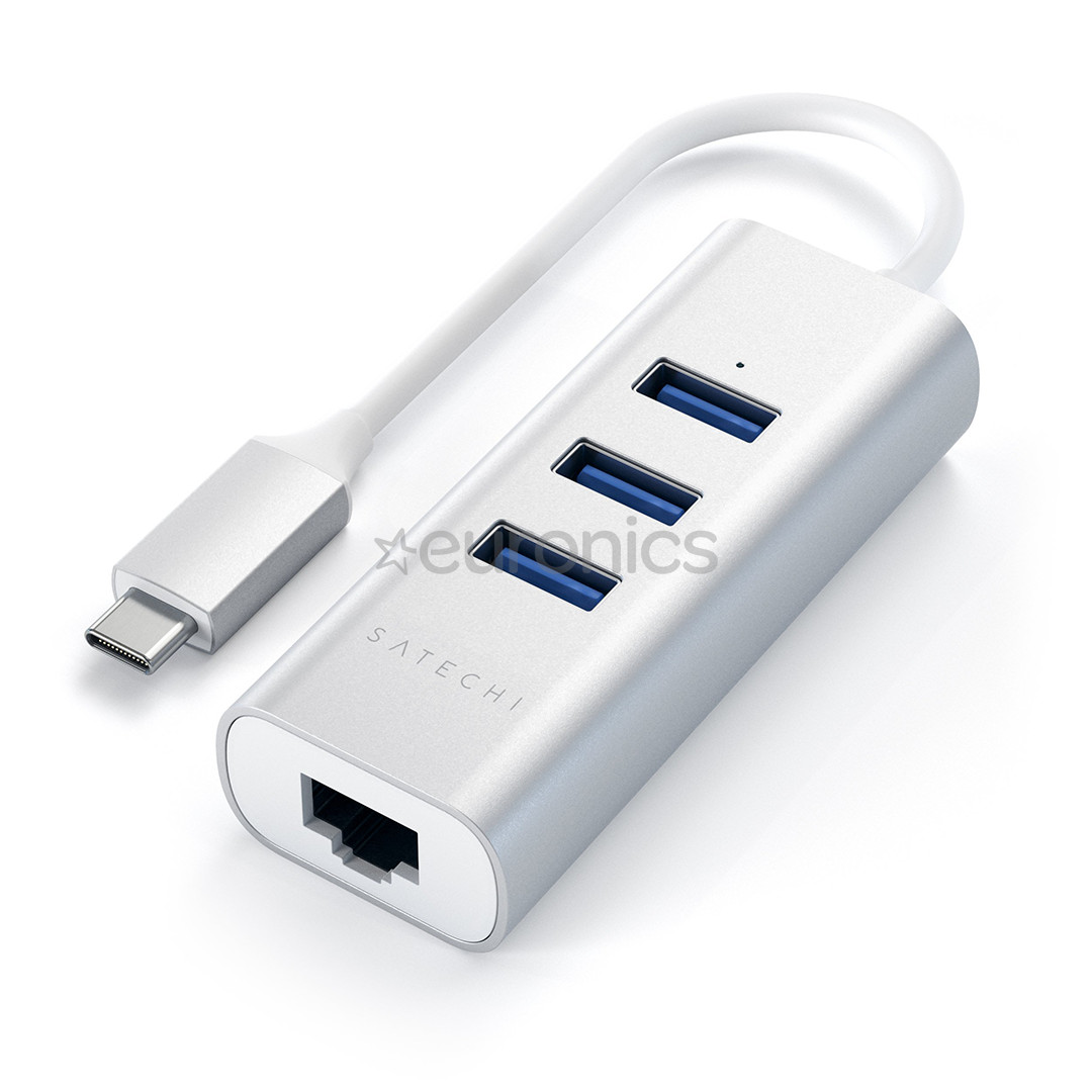 Satechi, Хаб USB-C + Gigabit Ethernet, серый/белый - Адаптер