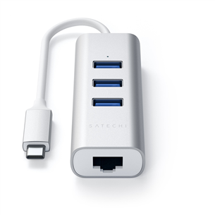 Satechi, Хаб USB-C + Gigabit Ethernet, серый/белый - Адаптер