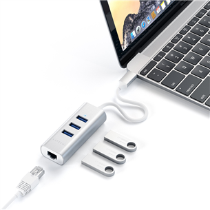 Satechi, USB C hub + Gigabit Ethernet, grey/white - Adapter