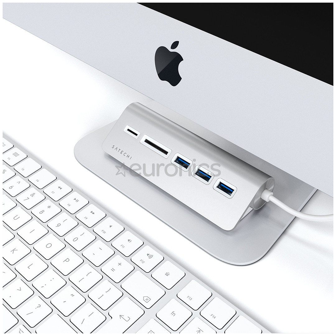 Satechi, Хаб USB-C + считыватель карты памяти, серый/белый - Адаптер