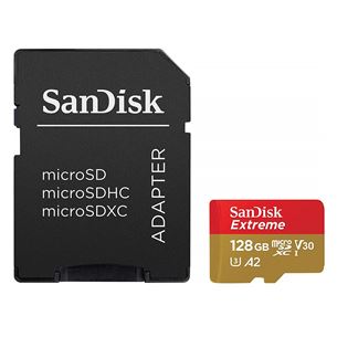 MicroSDXC mälukaart SanDisk Extreme + adapter Rescue Pro Deluxe (128 GB) SDSQXA1-128G-GN6MA